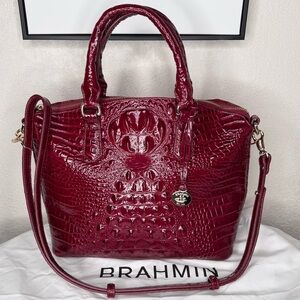 BRAHMIN Burgundy RED EXOTIC CROC LARGE DUXBURY SATCHEL EUC designer,leather ❤️